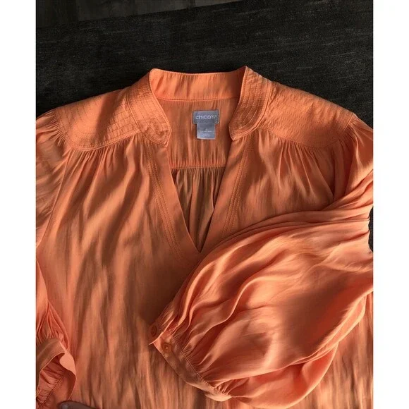 Chico’s Size 1 Orange Tunic V Neck Top Flowy Easy Care Career Or Casual 8/10 - Picture 10 of 11